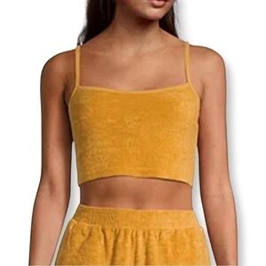 NWT Flirtitude Gold/Mustard Towel Terry Crop Cotton Blend Cami Tank - Size Large